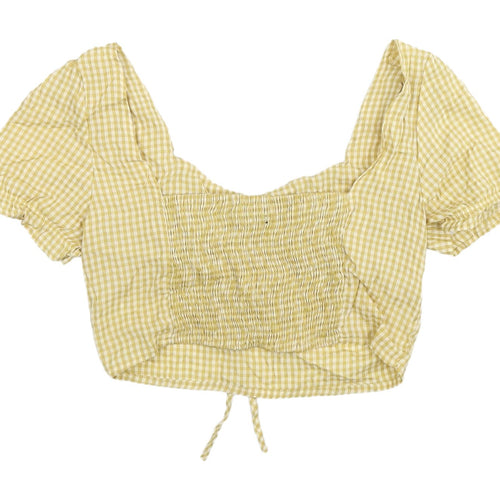 Nasty Gal Yellow Check Cropped Blouse, Size 10