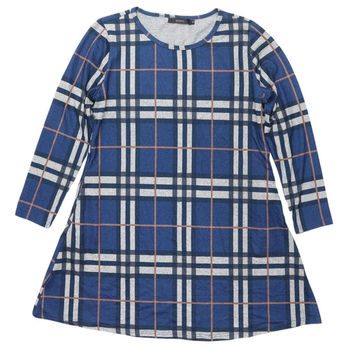 MIROL Women's Blue Plaid A-Line Dress XL