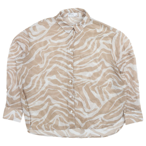 Bershka Women's Beige Animal Print Button-Up Shirt M