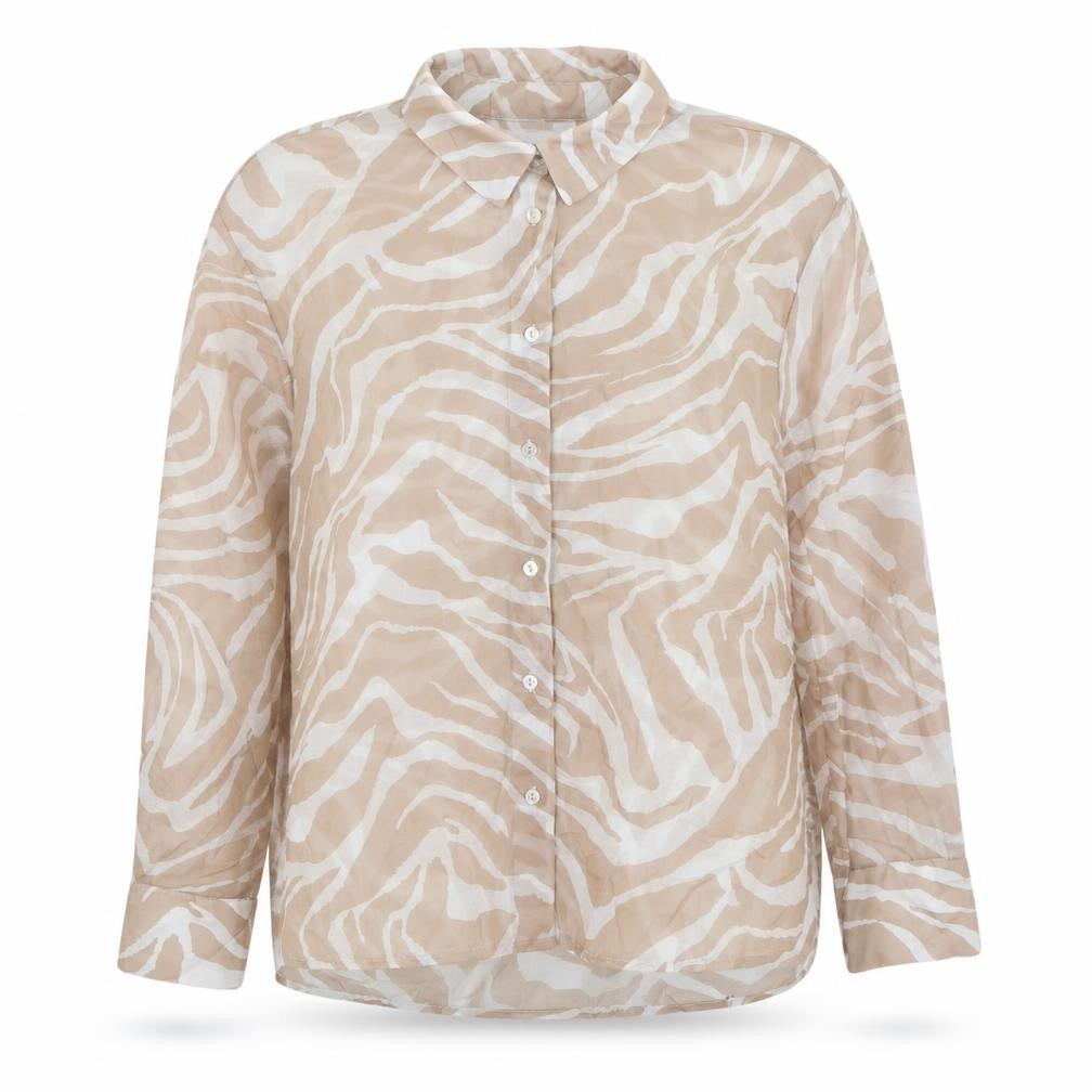 Bershka Women's Beige Animal Print Button-Up Shirt M