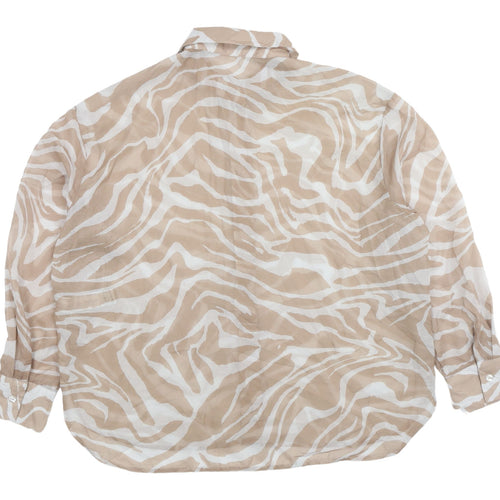 Bershka Women's Beige Animal Print Button-Up Shirt M