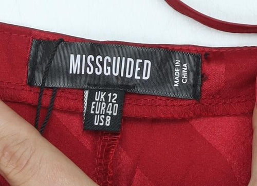 Missguided Women's Red Striped Slip Dress - Size 12
