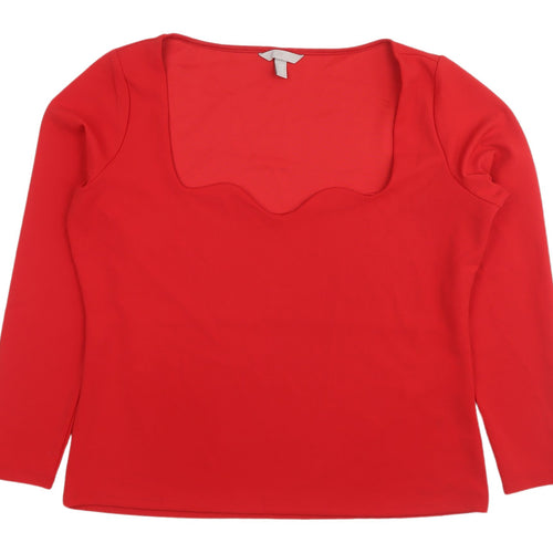 H&M Red Women's XL Scoop Neck Long Sleeve Blouse