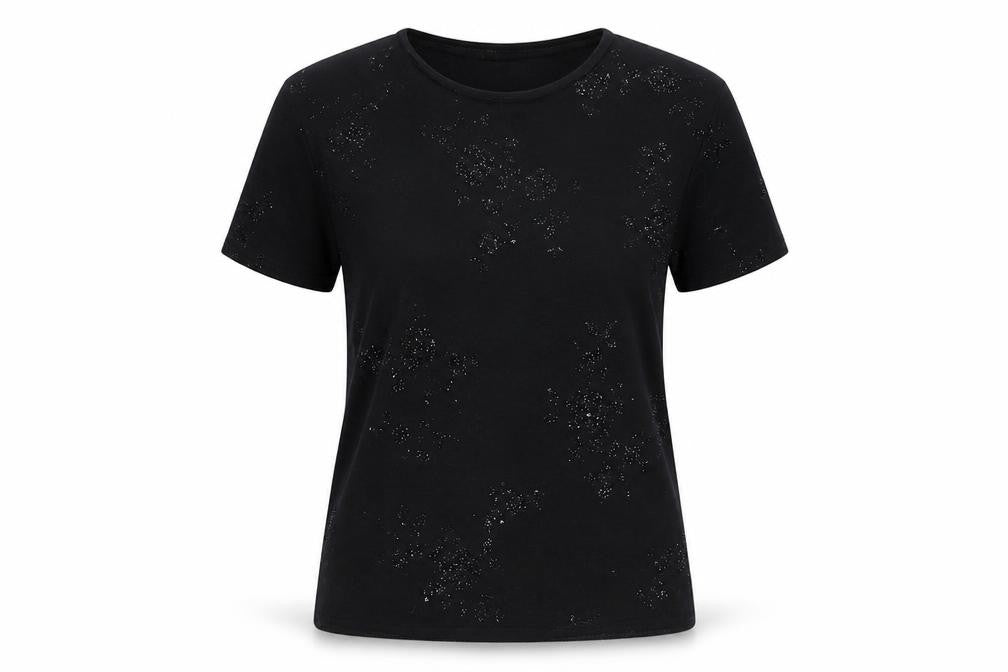 Bon Marché Black Sequin Women's T-Shirt, Size S, Casual Chic