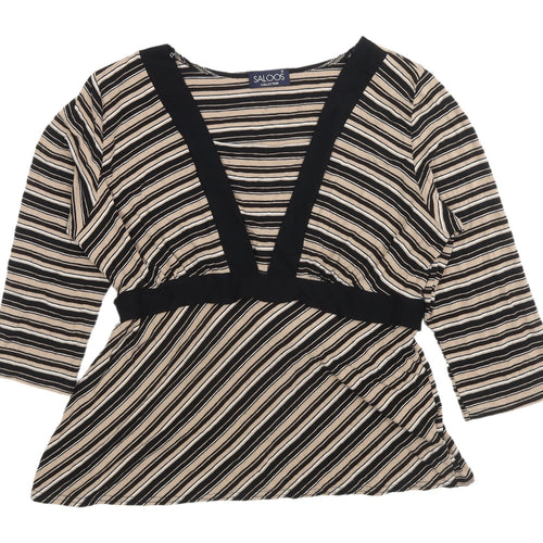 Saloos Collection Women's Black Striped Tunic Blouse L