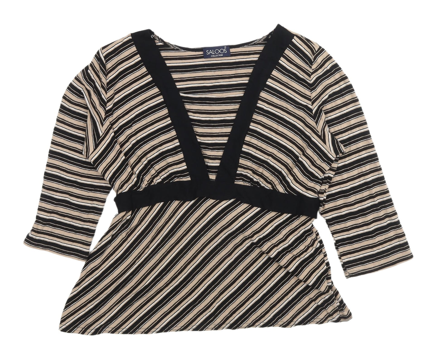 Saloos Collection Women's Black Striped Tunic Blouse L