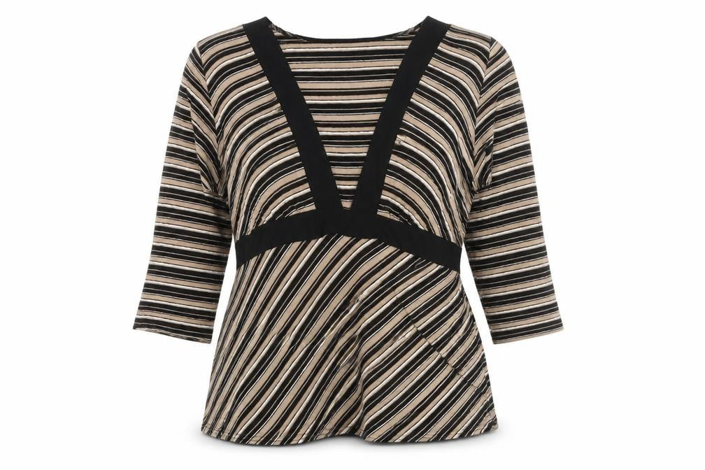 Front view of Saloos Collection Women's Black Striped Tunic Blouse L