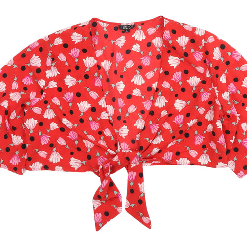 Topshop Women's Red Floral Cropped Blouse, Size 16
