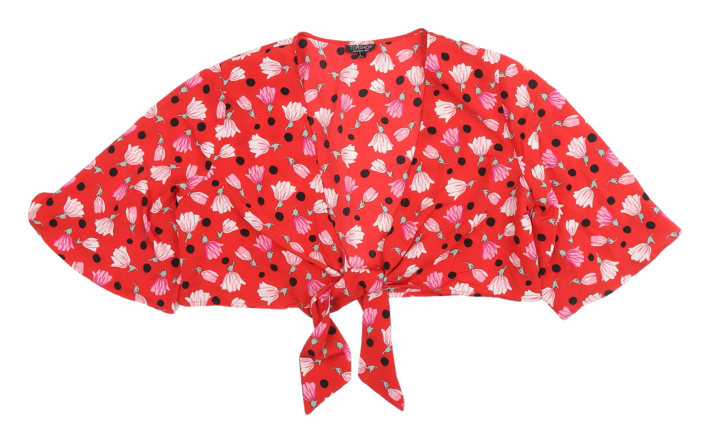 Topshop Women's Red Floral Cropped Blouse, Size 16