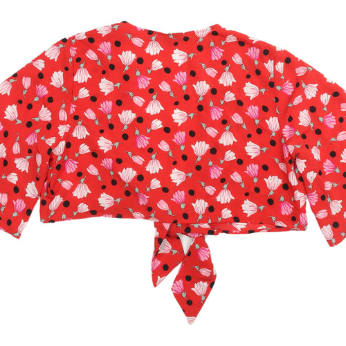 Topshop Women's Red Floral Cropped Blouse, Size 16