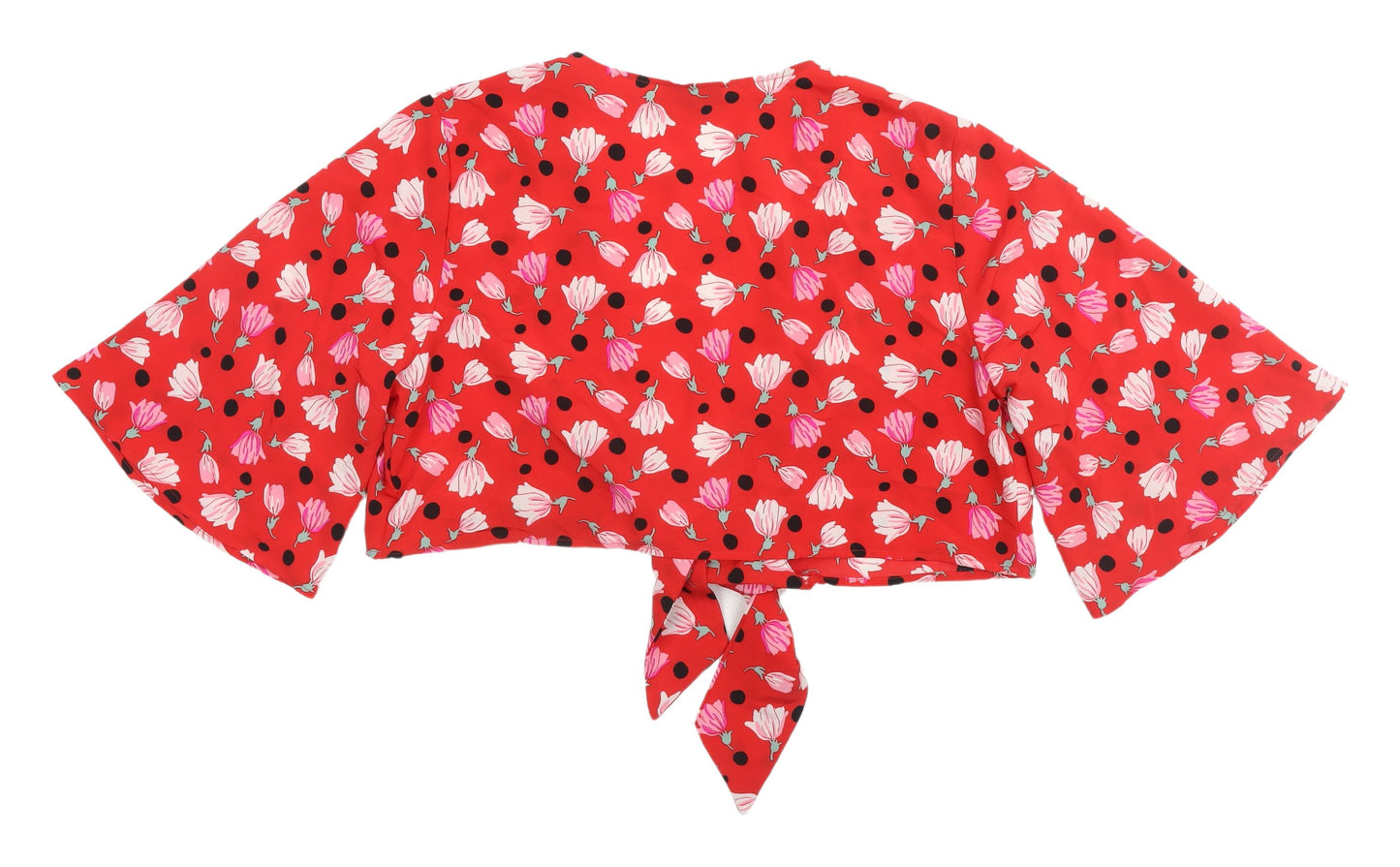 Topshop Women's Red Floral Cropped Blouse, Size 16