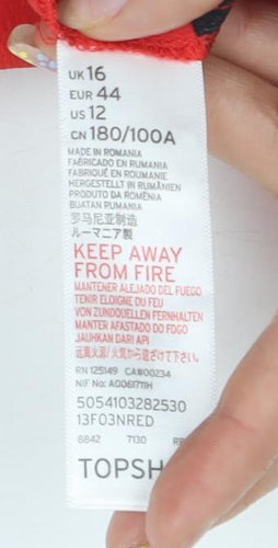 Topshop Women's Red Floral Cropped Blouse, Size 16