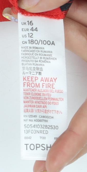 Topshop Women's Red Floral Cropped Blouse, Size 16