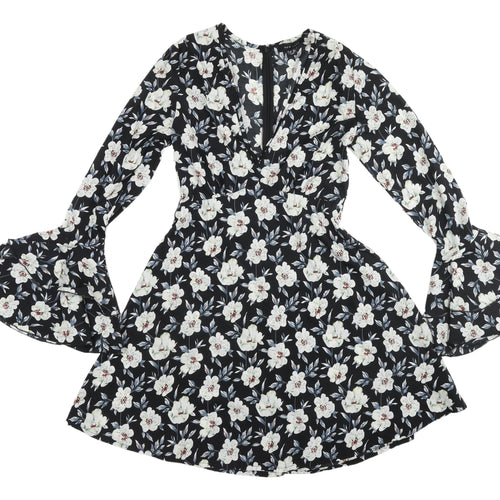 New Look Women's Floral Black A-Line Dress Size 8