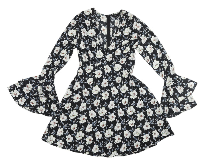 New Look Women's Floral Black A-Line Dress Size 8