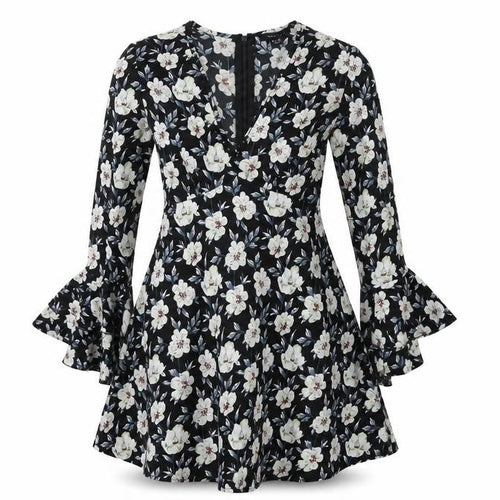 New Look Women's Floral Black A-Line Dress Size 8
