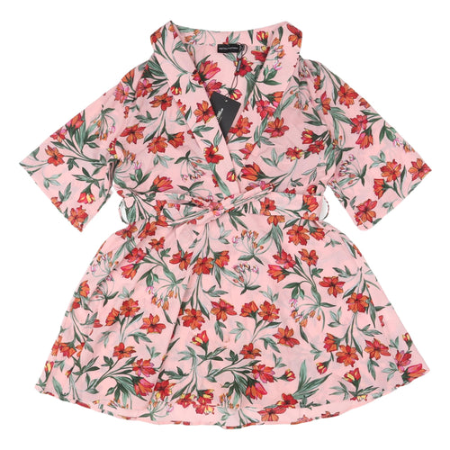 PrettyLittleThing Floral Pink Wrap Dress UK 4