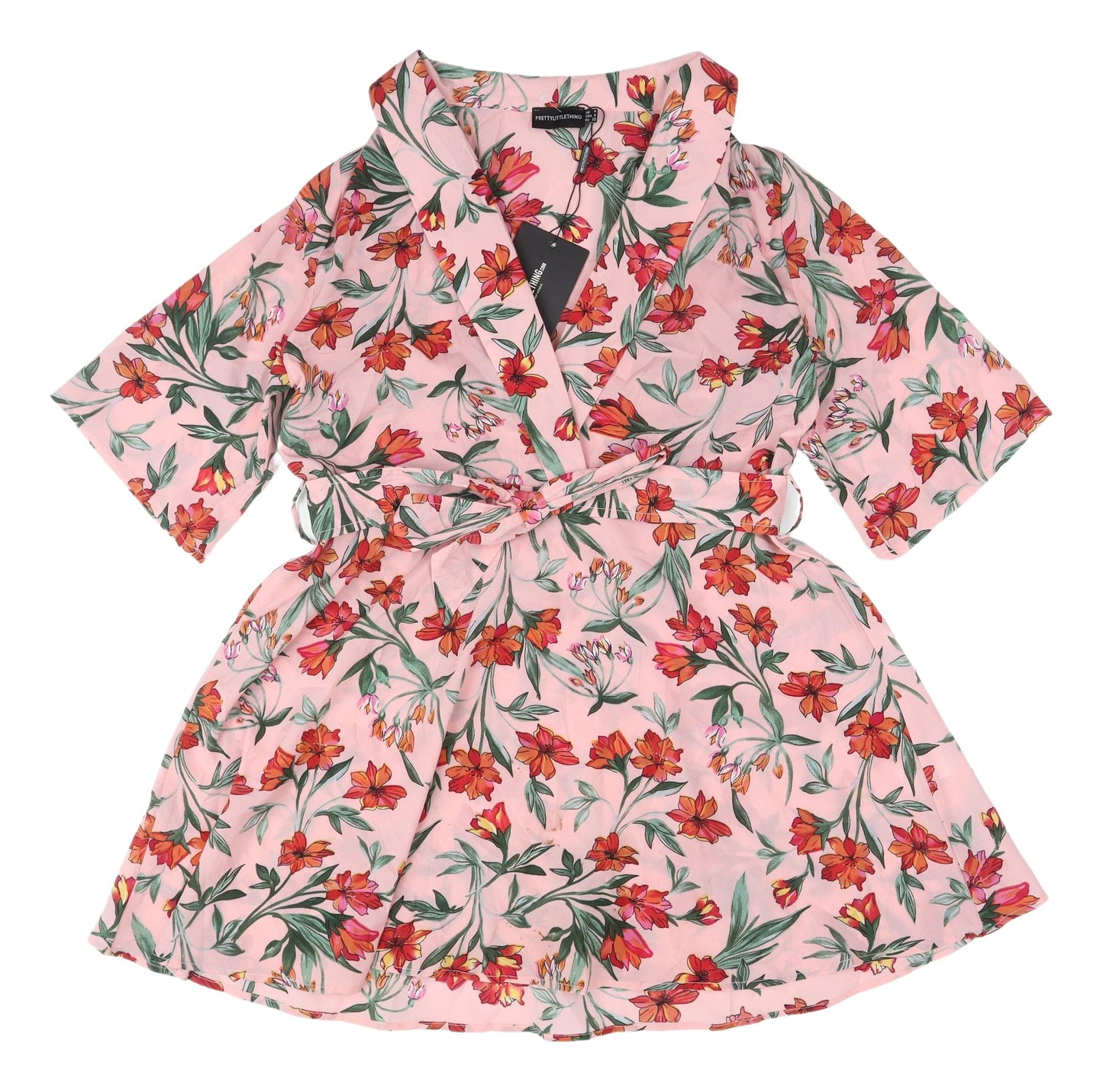 PrettyLittleThing Floral Pink Wrap Dress UK 4