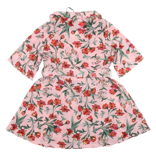 PrettyLittleThing Floral Pink Wrap Dress UK 4