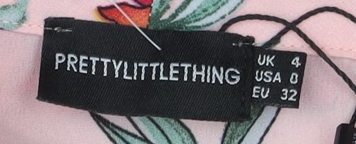 PrettyLittleThing Floral Pink Wrap Dress UK 4