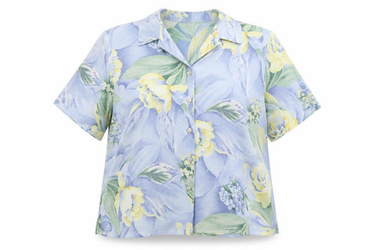Front view of Allison Daley Women's Blue Floral Button-Up Shirt