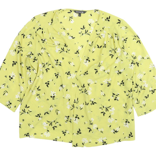 Bonmarché Women's Yellow Floral Blouse 3/4 Sleeve Size 18