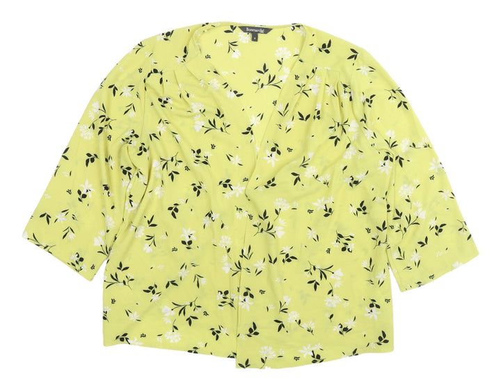 Bonmarché Women's Yellow Floral Blouse 3/4 Sleeve Size 18