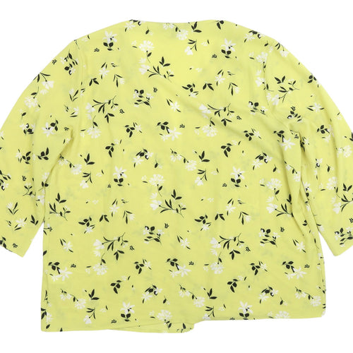 Bonmarché Women's Yellow Floral Blouse 3/4 Sleeve Size 18
