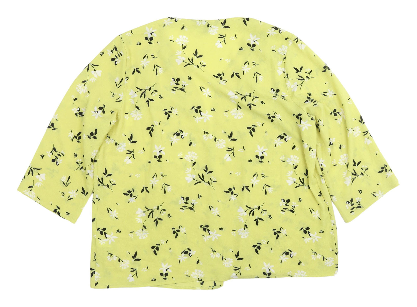 Bonmarché Women's Yellow Floral Blouse 3/4 Sleeve Size 18