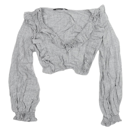 Zara Women’s Grey Cropped Blouse, Viscose Blend, Size 12