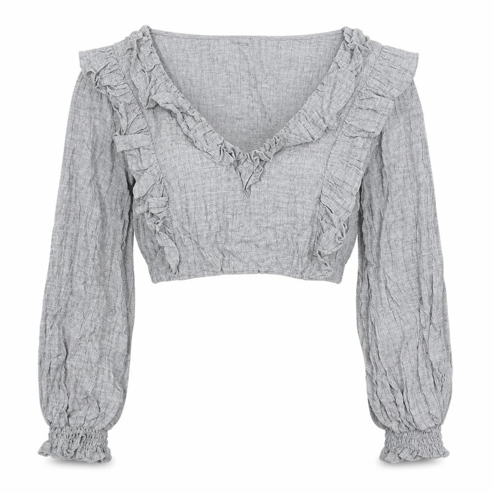 Front view of Zara Women’s Grey Cropped Blouse, Viscose Blend, size UK 12