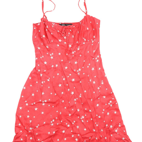 Zara Red Star Sleeveless Dress XS Women Viscose