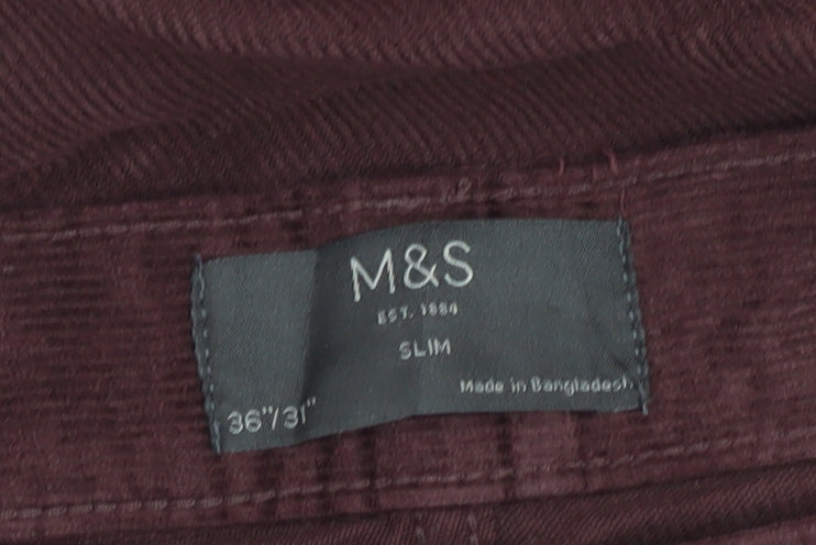 Marks and Spencer Men's Brown Slim Corduroy Chinos