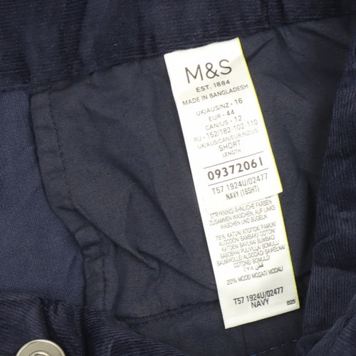 Marks and Spencer Women's Blue Corduroy Cropped Trousers
