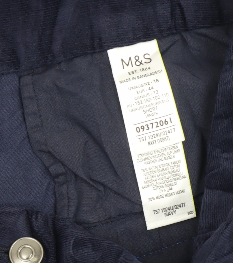 Marks and Spencer Women's Blue Corduroy Cropped Trousers