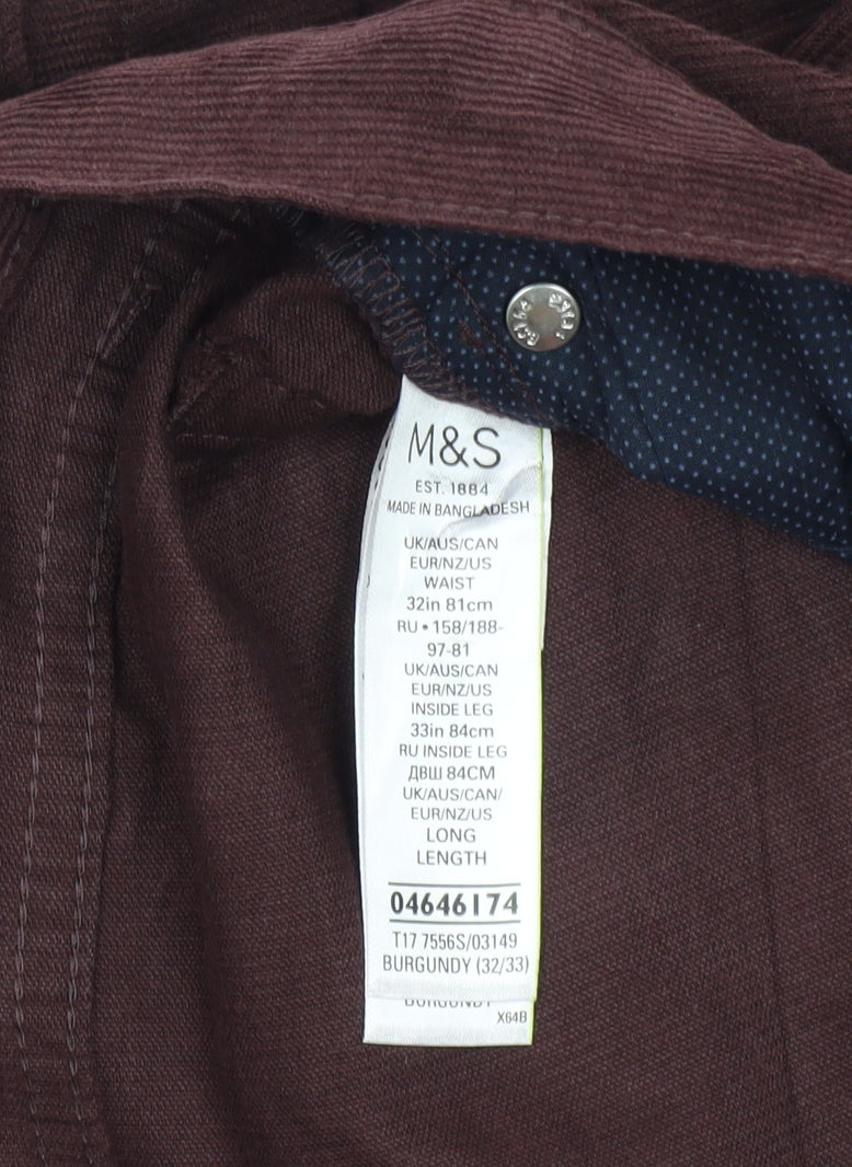 Marks & Spencer Men's Brown Corduroy Trousers Size 32