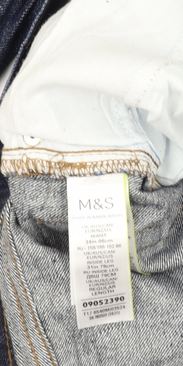 Marks and Spencer Men's Blue Straight Jeans 34