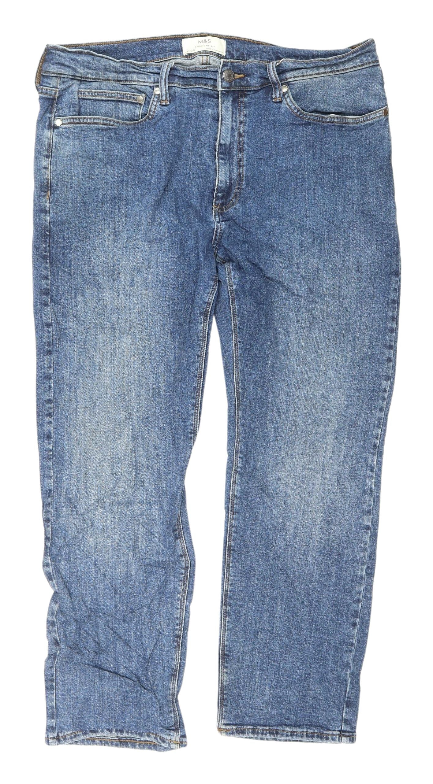 Marks and Spencer Men's Blue Straight Jeans 34W 29L