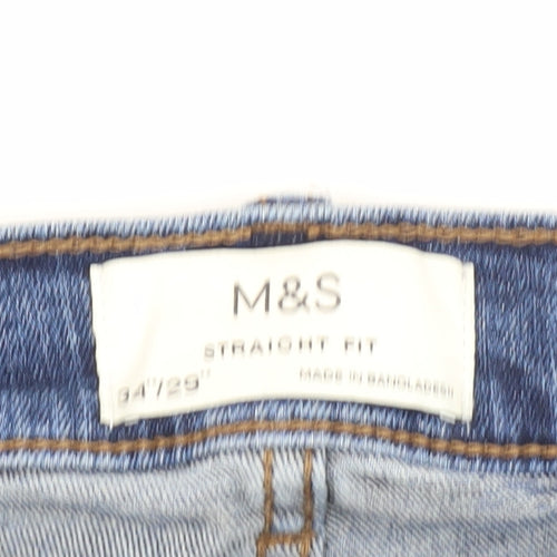 Marks and Spencer Men's Blue Straight Jeans 34W 29L