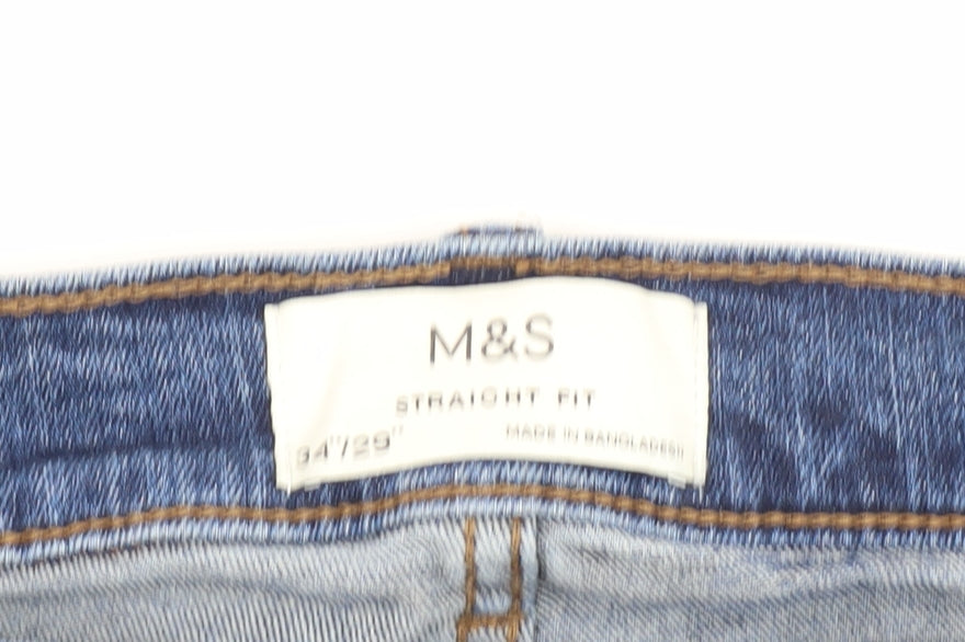 Marks and Spencer Men's Blue Straight Jeans 34W 29L