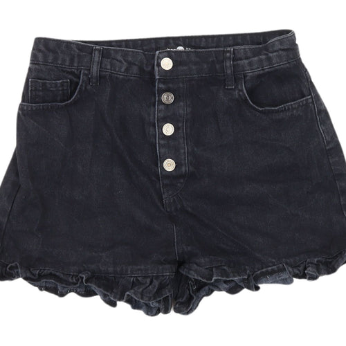 Boohoo Women's Black Denim Ruffle Hot Pants Size 12