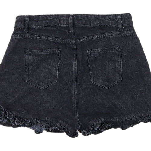 Boohoo Women's Black Denim Ruffle Hot Pants Size 12