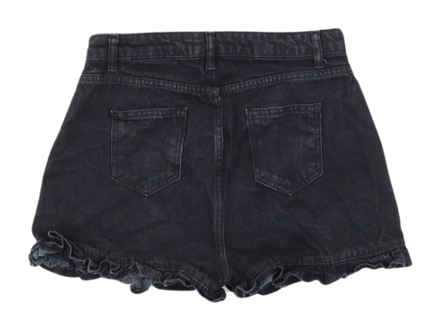 Boohoo Women's Black Denim Ruffle Hot Pants Size 12