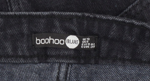 Boohoo Women's Black Denim Ruffle Hot Pants Size 12