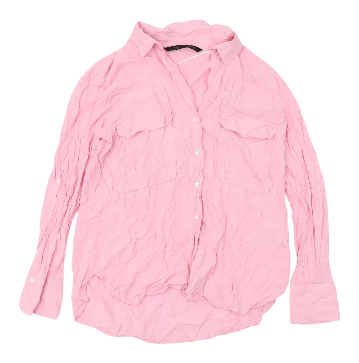 Zara Women's Pink Button-Up Shirt Size 14 Spring Essential