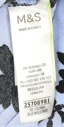 Marks and Spencer Women's Blue Floral Dress Size 22