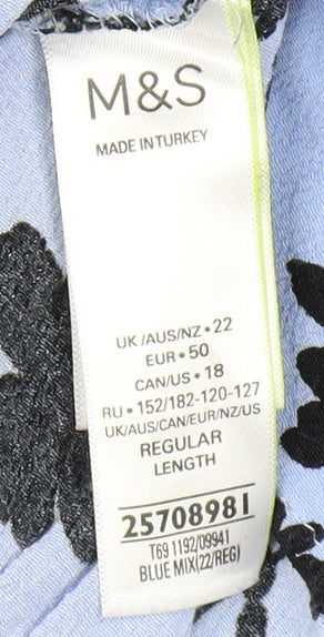 Marks and Spencer Women's Blue Floral Dress Size 22