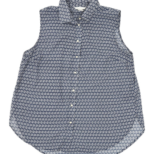 H&M Women's Blue Sleeveless Geometric Button-Up Top