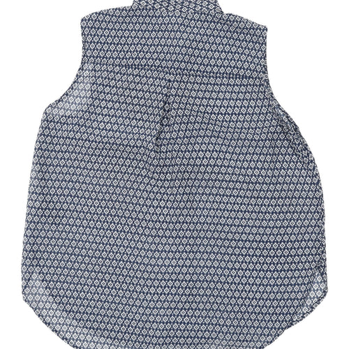 H&M Women's Blue Sleeveless Geometric Button-Up Top