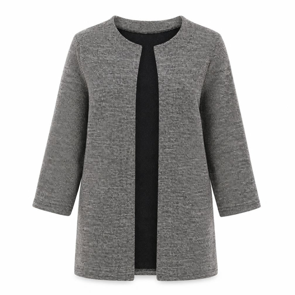 Front view of b.young Women's Grey Coatigan S Regular Open Knit